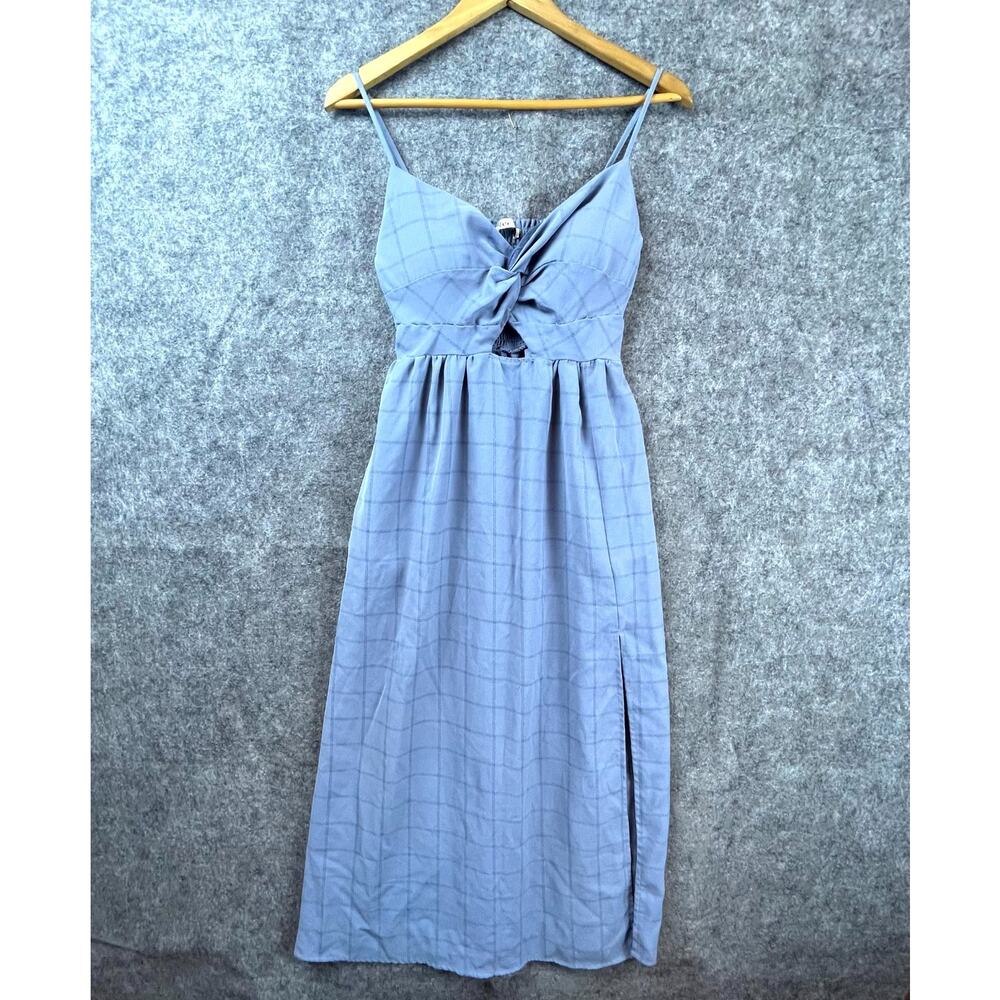 Aster Dress Womens Small Blue Cutout Preppy Plaid Schoolgirl Side Slit